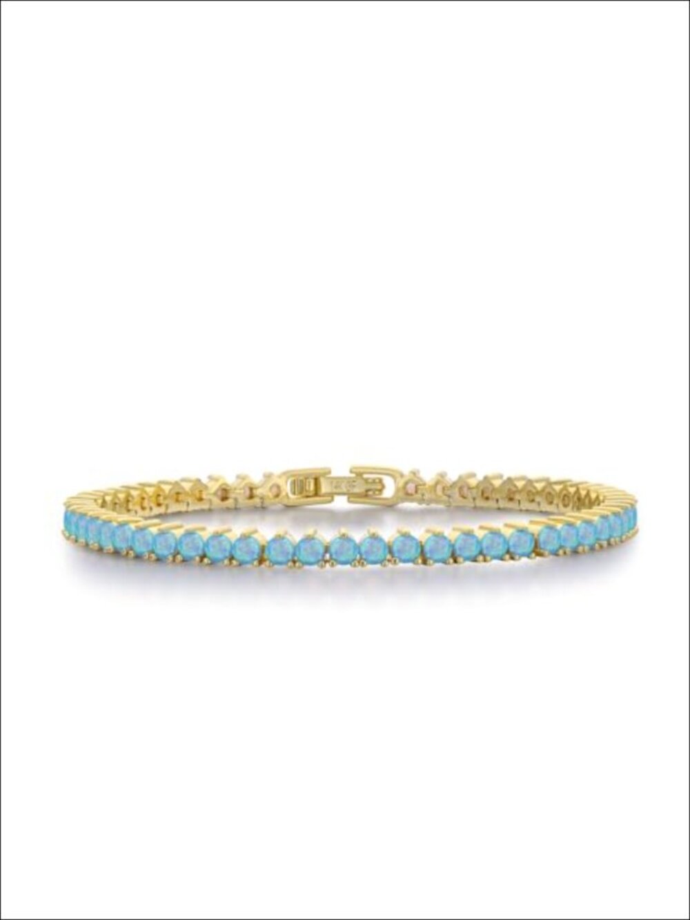 14K Gold Filled Tennis Bracelet 3mm Round Blue Opal CZ